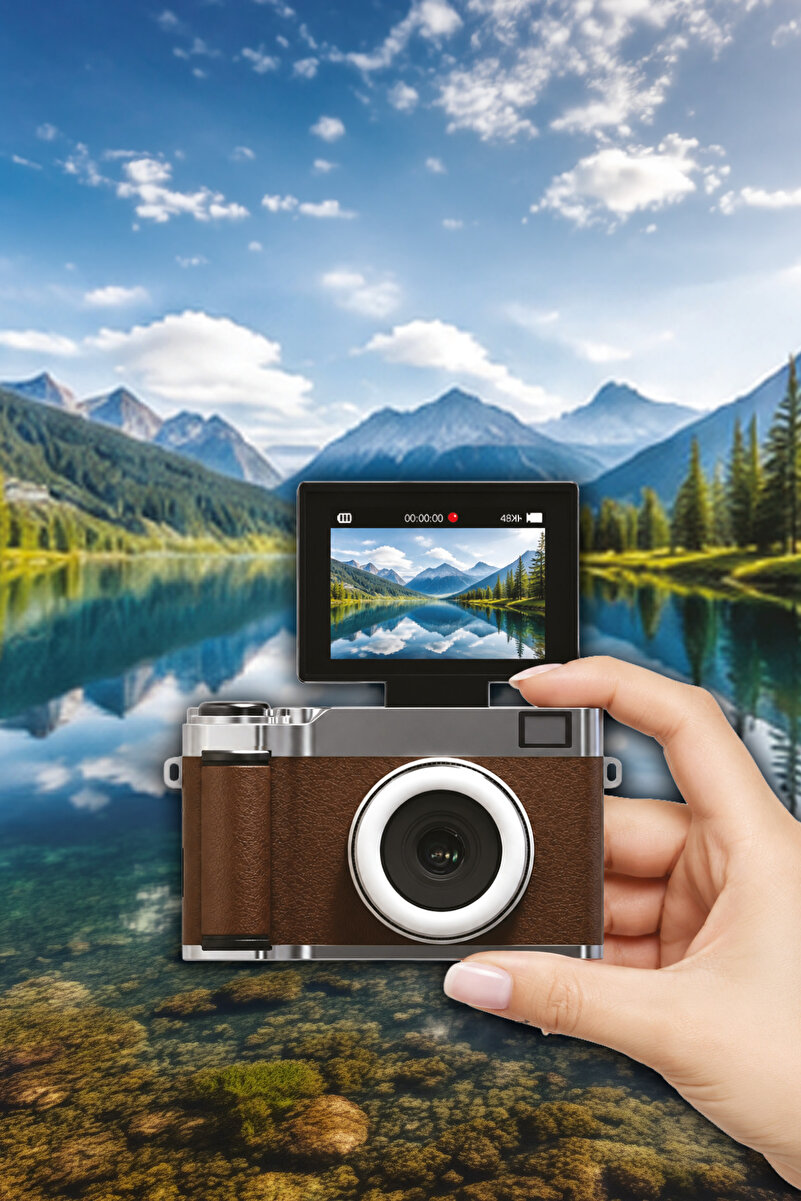 Genel Markalar UNOKI Retro Dijital Kamera – 2.4 İnç Katlanır Ekran, 8X Dijital Zoom, Selfie ve Video Kayıt