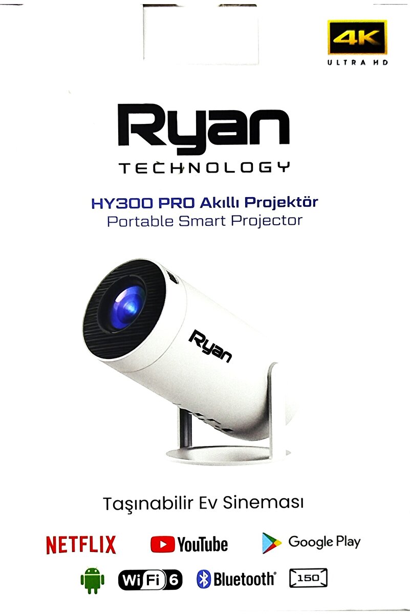 GM RYAN Akıllı Mini Projektör Ev Sinema Projeksiyon Cihazı 2GB RAM 16GB ROM HY300 Pro