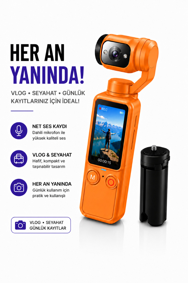 RAYLAX 2.5K UHD Vlog Kamera 16X Dijital Zoom 180° Döner Ekran Dijital Video Kamera Aksiyon Kamera