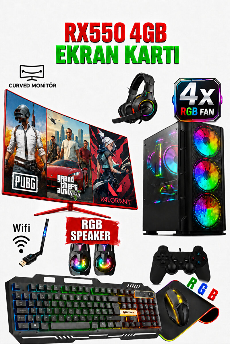 Dmc Nx19 (PUBG,GTA 5) I7 4770 16GB RAM,500GB HDD,256GB SSD,4GB RX550.24''oyuncu Masaüstü Bilgisayar