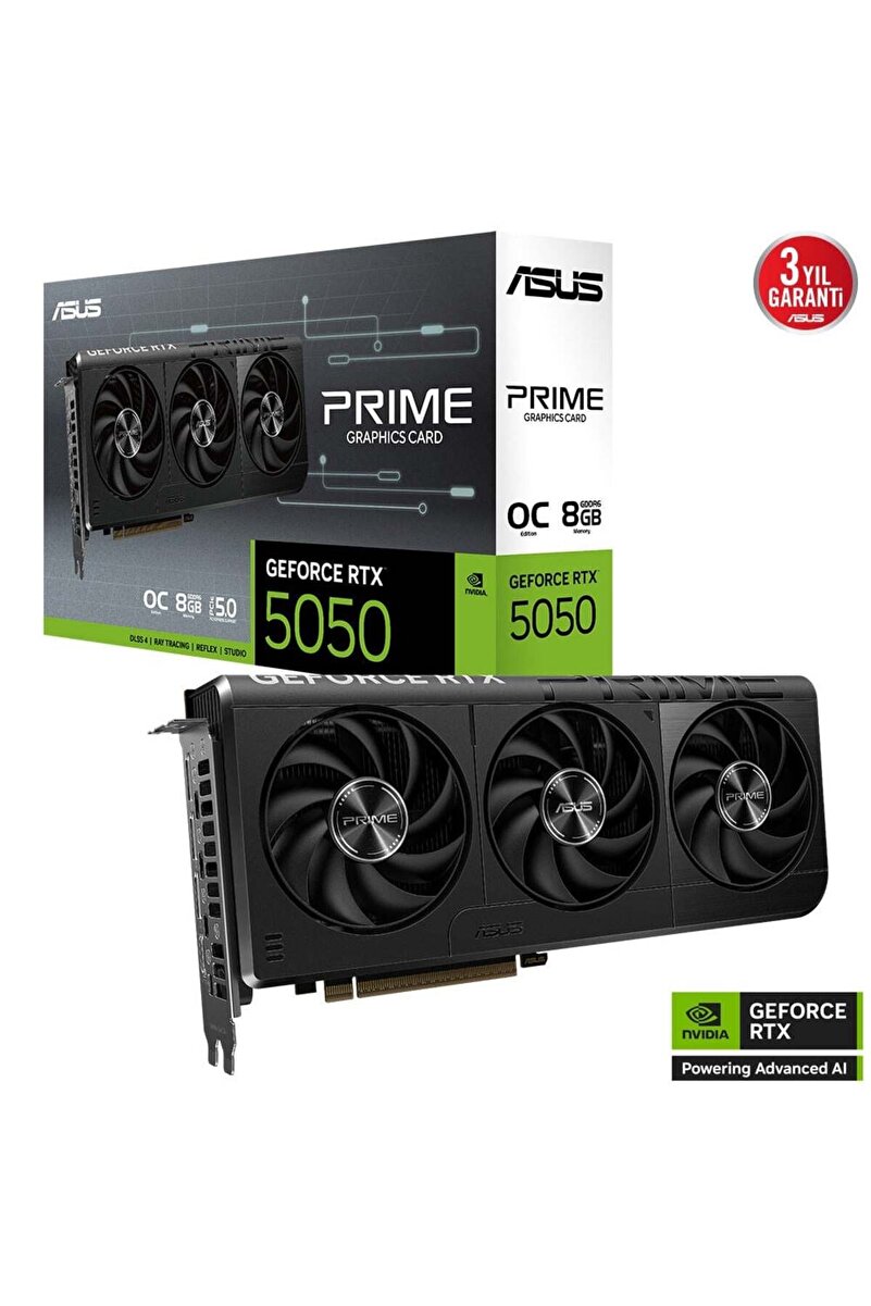 ASUS PRIME-RTX5050-O8G RTX5050 8GB GDDR6-128bit-2707MHz-OC-HDMI-3xDP-DLSS4 EKRAN KARTI