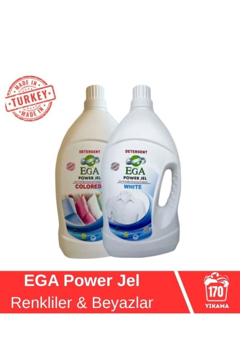 Ega Kimya 2'li Power Jel Renkli Ve Beyaz Sıvı Yıkama Deterjanı 3900 ml