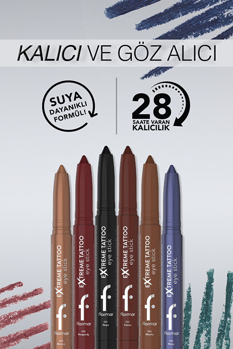 Flormar Extreme Tattoo Mat Asansörlü Kalemtıraşlı Jel Göz Kalemi & Far Stick - 002 Burgundy