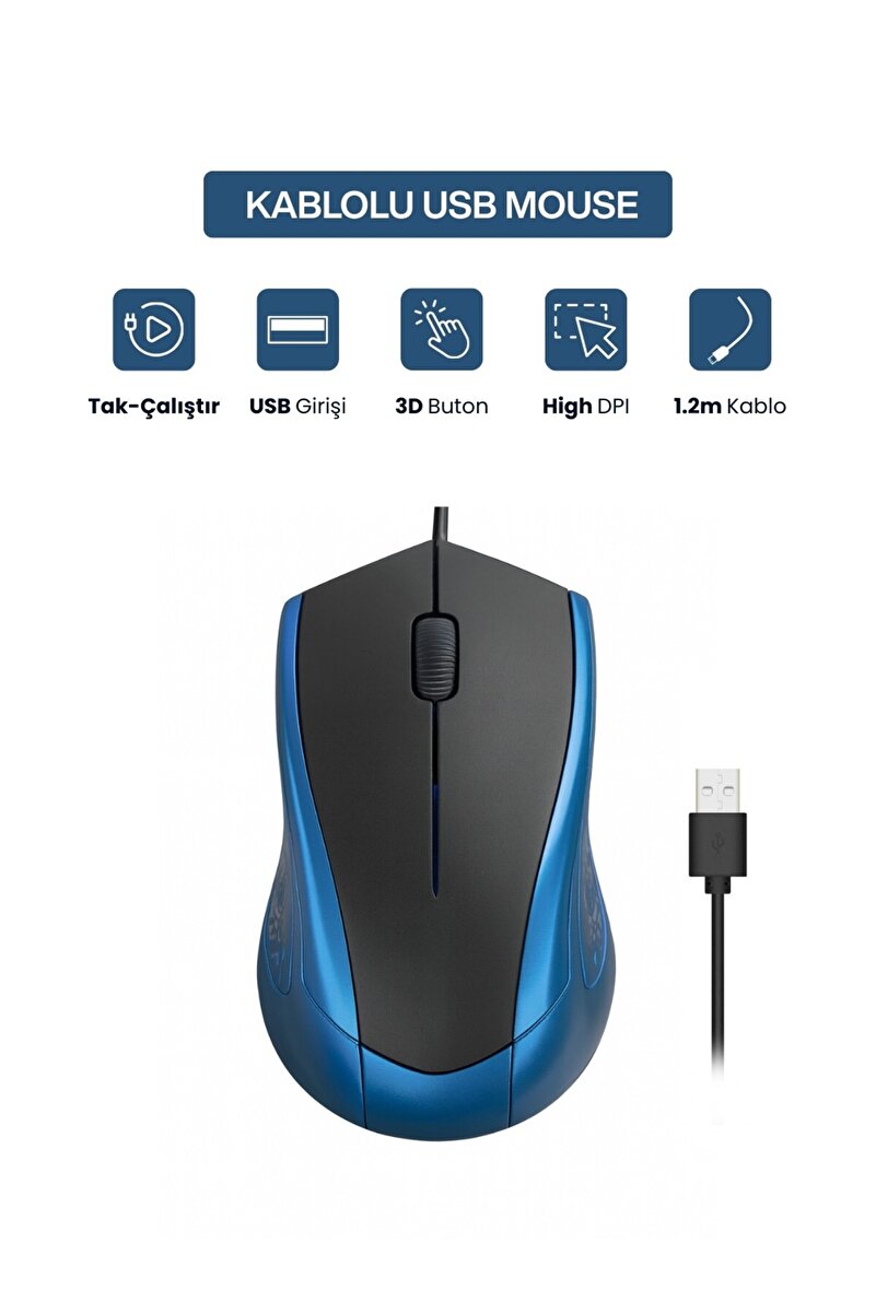 Concord Mouse / USB Kablolu 3D Optik – 3 Tuş, Yüksek Dpi Hassasiyetli Bilgisayar Mouse /