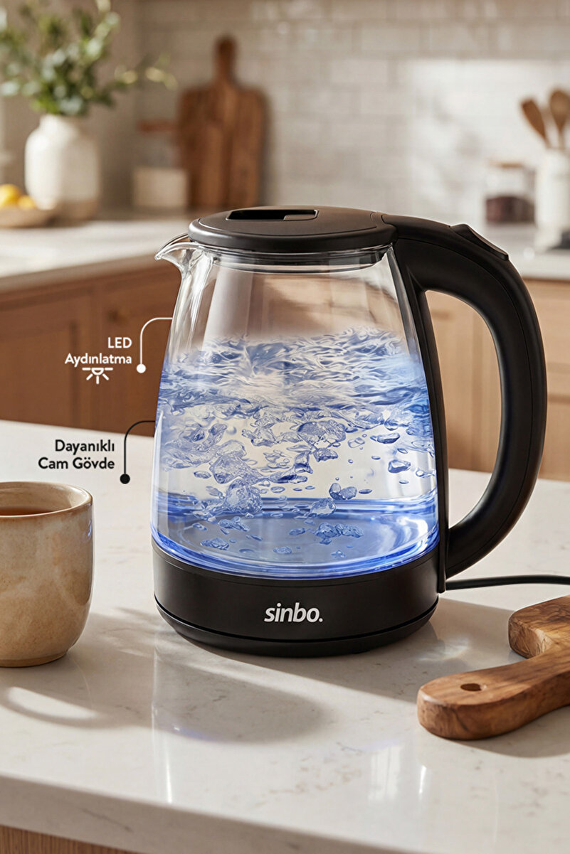 Sinbo SK 8043 1,8 L Cam Hazneli LED Aydınlatmalı Kablosuz Su Isıtıcı