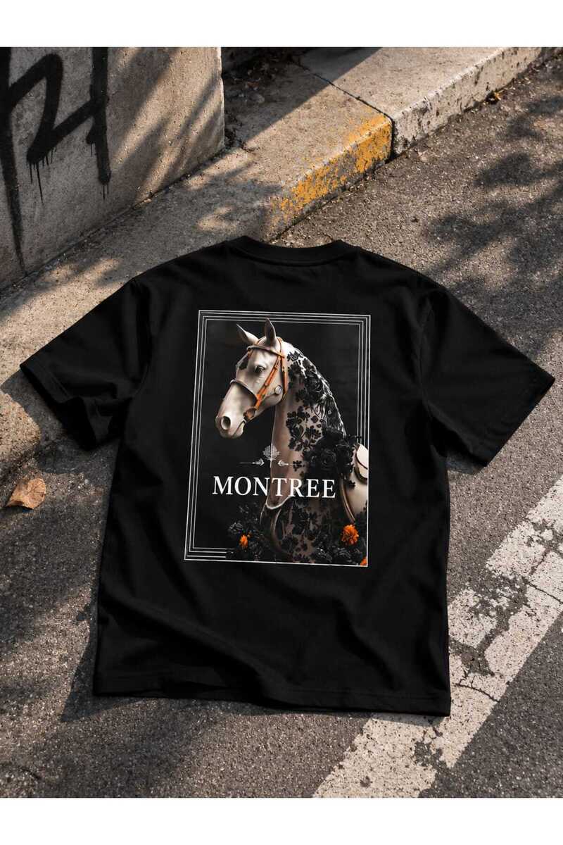 Kadın Oversize Beyaz At Baskılı %100 Pamuk T-shirt