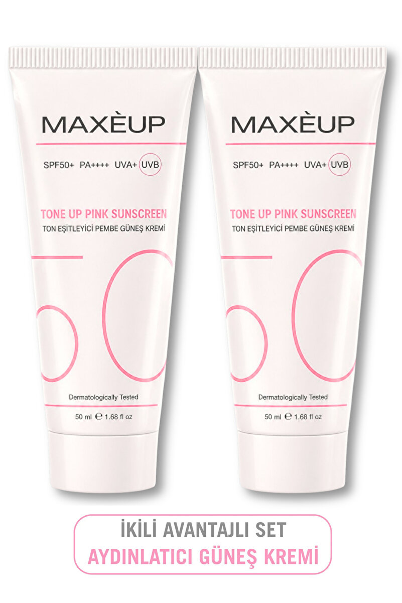 Maxeup 2’li Renkli Güneş Kremi SPF 50+ | Cildi Anında Eşitleyen Güneş Kremi | Makyaj Etkili Koruma