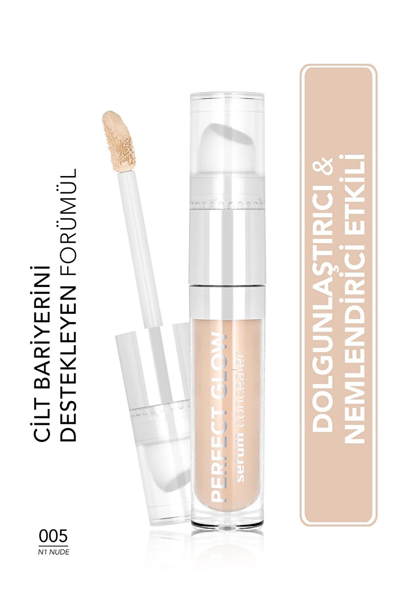 Flormar Perfect Glow Serum Nem Veren Yoğun Kapatıcı Özellikli Sünger Aplikatörlü Concealer - 005 N1 Nude