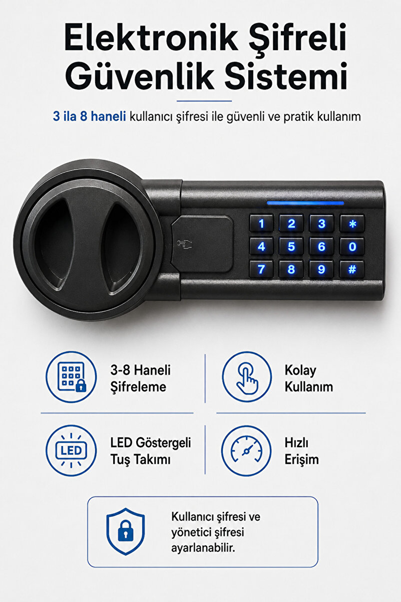 4 Berry TC-032 Akıllı Elektronik Kasa – Dijital Şifreli Güvenlik Kasası, Acil Durum Anahtarlı