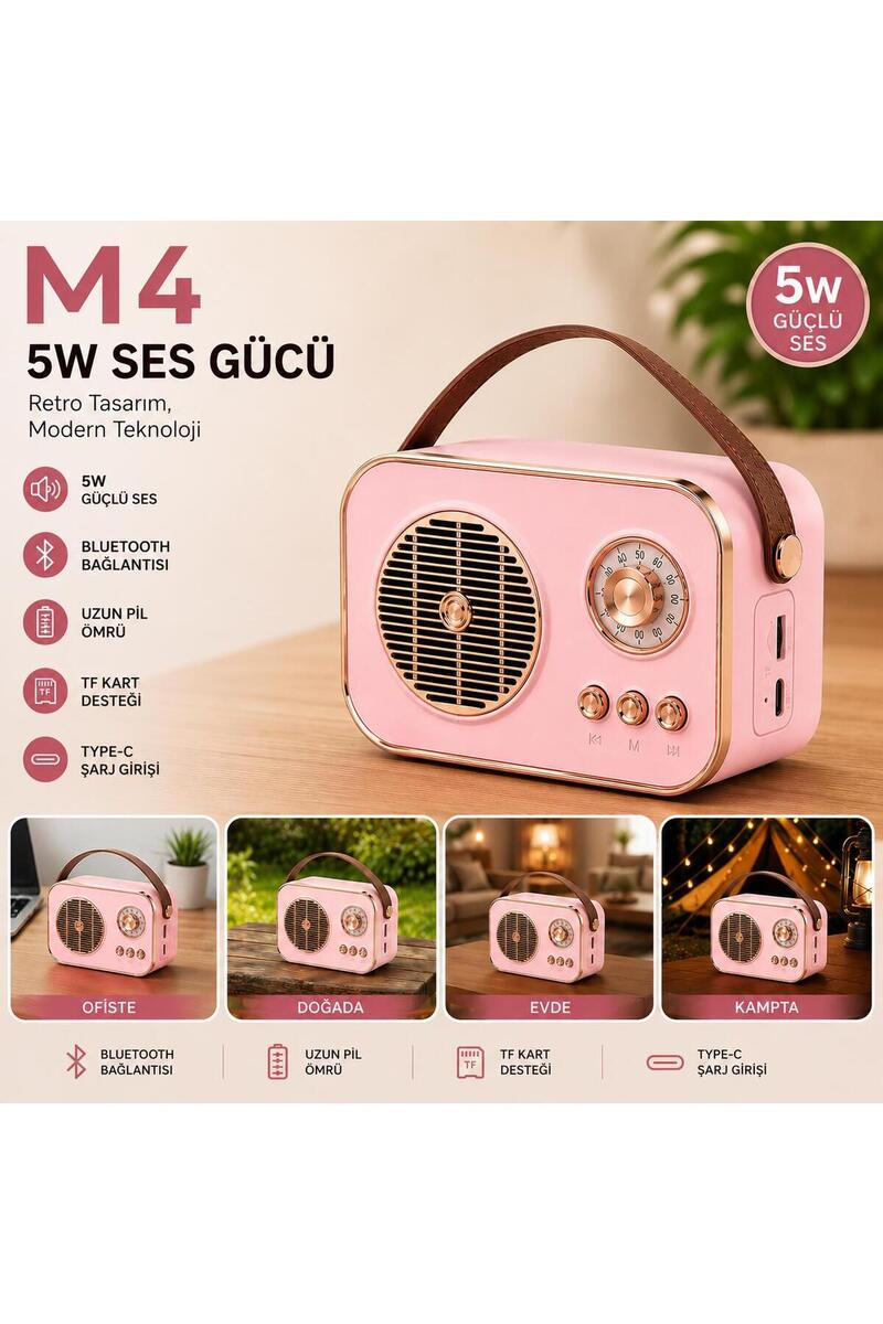 kawigo M4 Retro Bluetooth Hoparlör 5W Kablosuz Taşınabilir Hoparlör Type-C Şarjlı TF Kart Destekli Nostaljik Radyo Tasarım Ev, Ofis, Kamp İçin Mini Bluetooth Hoparlör