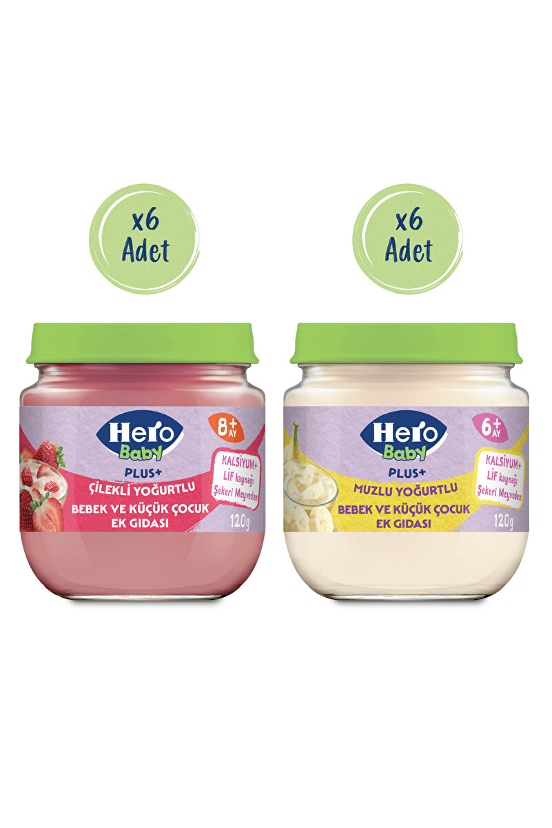 Hero Baby Plus 120gr Çilek yoğurt*6 + 120gr Muz Yoğurt*6