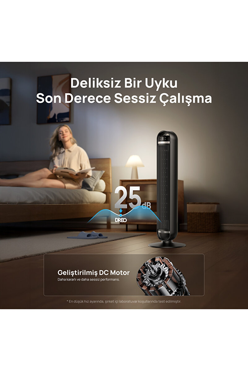 Dreo Nomad TF414 Kule Tipi Vantilatör 36 İnç, 8.5 m/s Güçlü Hava Akışı, 90° Salınım, 8 Hız Kademesi, 4 Mod, 8 Saat Zamanlayıcı, Ultra Sessiz 25 dB, LED Ekran