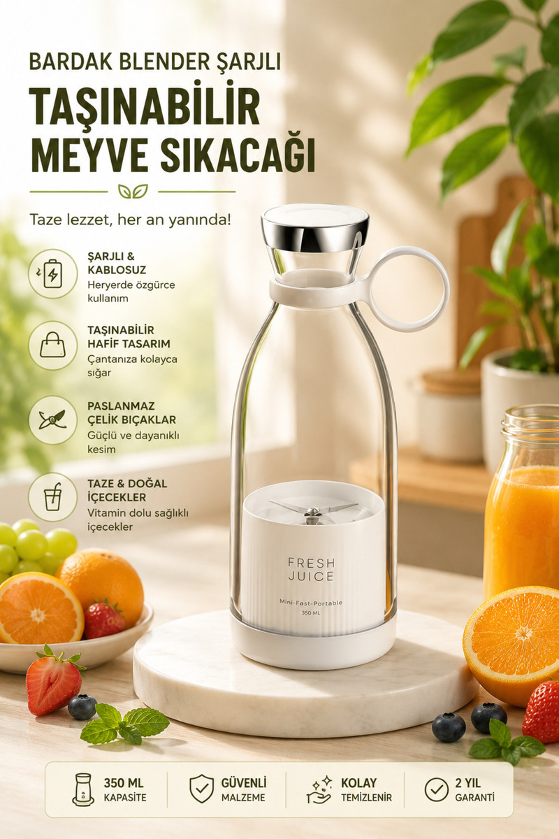 ÖZDELMARKT Şarjlı Portatif Blender Gıda Sınıfı Malzeme ve Hafif Tasarım