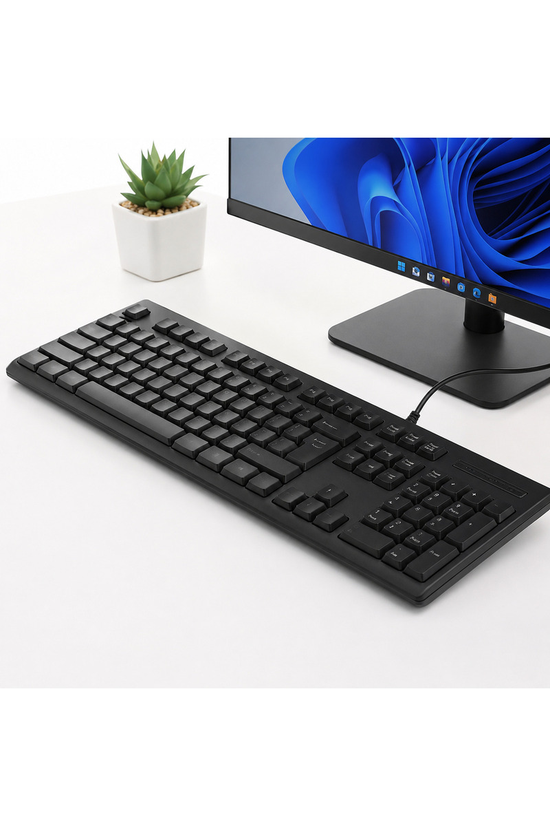 MINO TECH USB Kablolu Tam Boyutlu Q Klavye – 104 Tuşlu, Sessiz Tuş Yapısı, Tak & Çalıştır Ofis Klavyesi