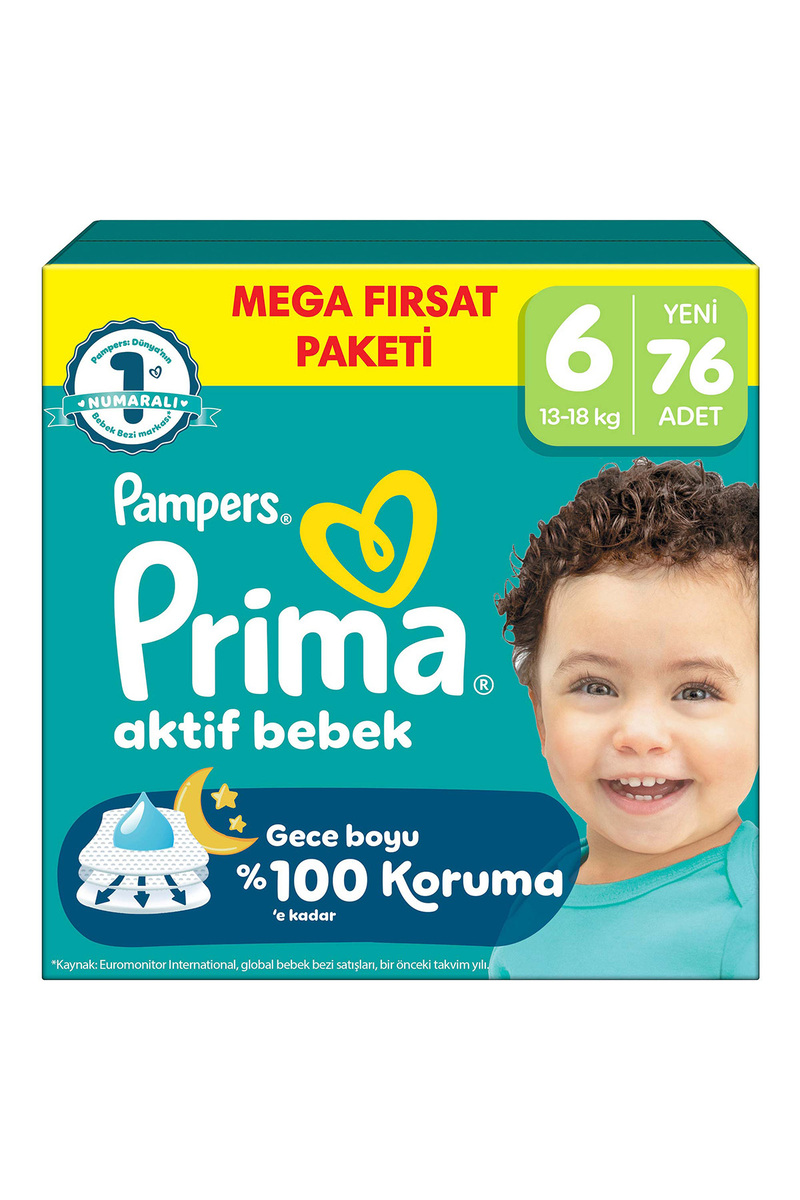 Prima Bebek Bezi Aktif Bebek Mega Fırsat Paketi 6 Beden 76 Adet