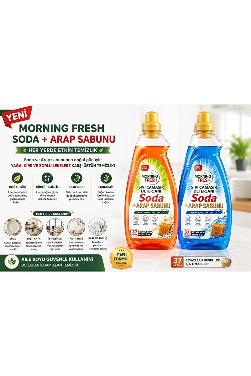 MORNİNG FRESH SODA VE ARAP SABUNU SIVI MATİK ÇAMAŞIR DETERJANI VE GENEL TEMİZLİK ( 2'Lİ SET ) ( ÖZEL SERİ )