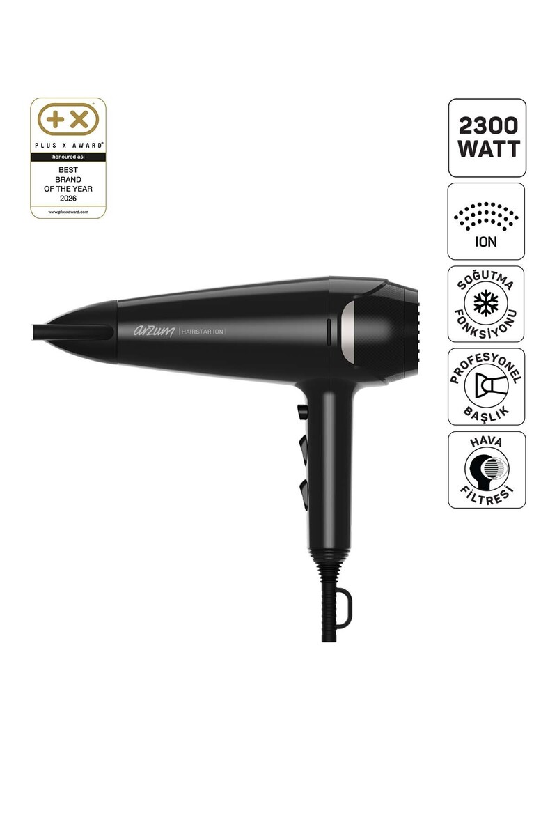 Arzum AR5138 Hairstar Ion Saç Kurutma Makinesi 2300 W, 2 Hız, 3 Isı Ayarı, Siyah