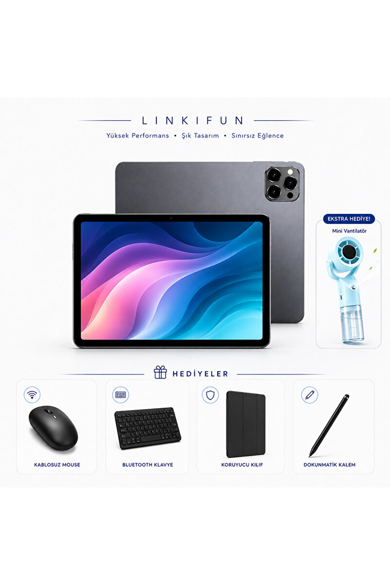linkifun Funpad Pro Max 10.1 inc 4 GB Ram 32gb Hafıza Bluetooh Klavye Mouse Seti + Dokunmatik Kalem + Standlı Kılıf Hediyeli