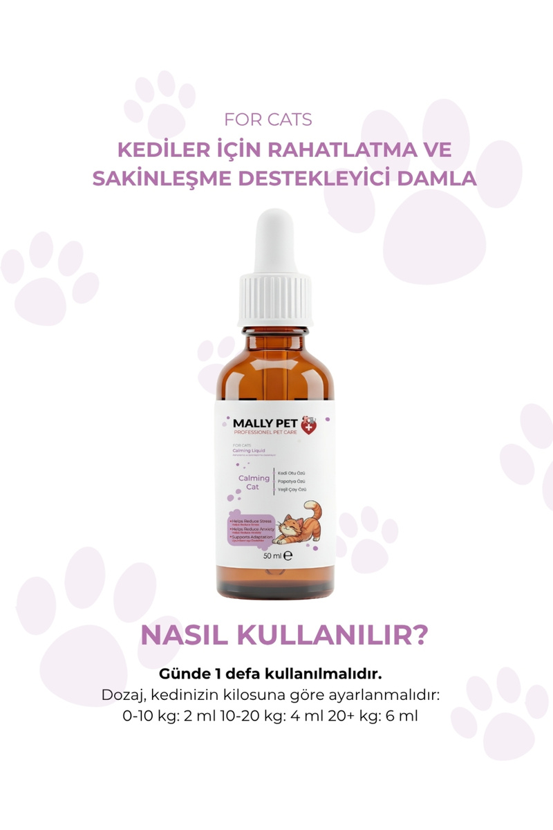 MALLY PET PROFESSIONEL PET CARE Kediler İçin Rahatlama ve Sakinleşmeyi Destekleyici Damla Calming Liquid 50 ml