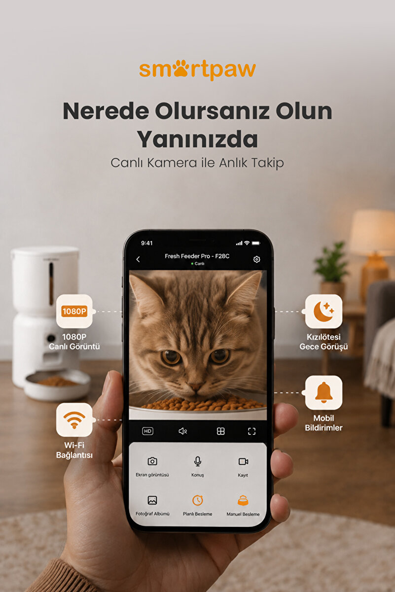 SMARTPAW Fresh Feeder Pro / 4L Kameralı Akıllı Otomatik Mama Kabı Sesli İletişim APP Kontrollü