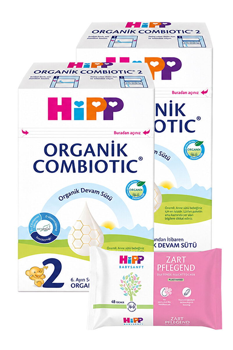 Hipp 2 Organik Devam Sütü Combiotic 600gr x2 Adet(Islak Mendil Hediye)