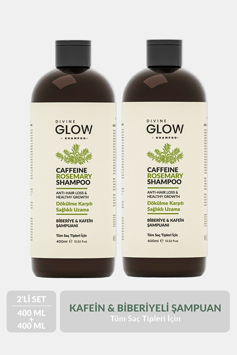 Divine Glow Biberiye ve Kafein Şampuan, Dökülme Karşıtı Sağlıklı Uzama, Kafein, Biberiye 400 ml