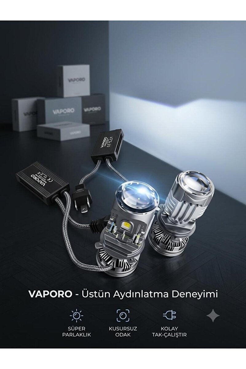 FORTİCO H4 Mercekli Ultra LED Xenon Far Ampulü 120W 25.000 Lümen Canbus Uyumlu Premium Beyaz Işık (2’li Set) ÇİZGİSEL ODAK 12-24V