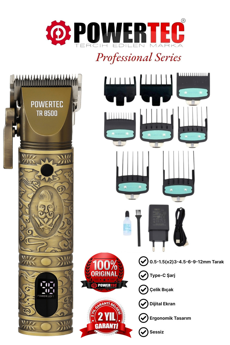 POWERTEC TR-8500 Profesyonel Type-C Şarjlı Saç Sakal Tıraş Makinesi