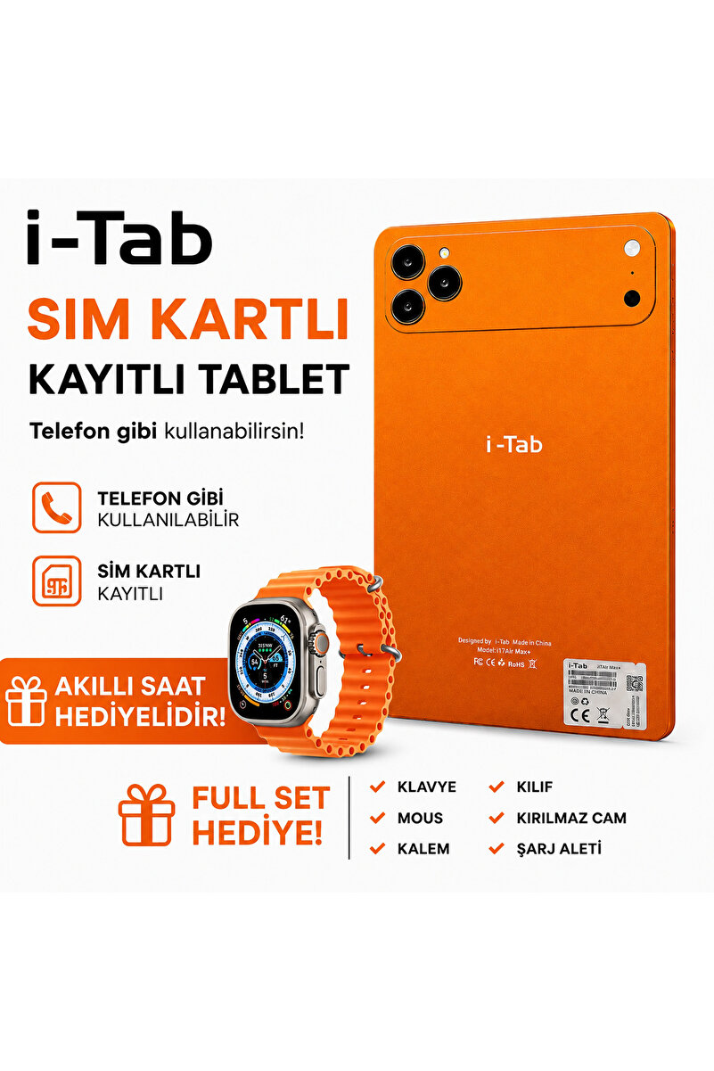 asf teknoloji İ-Tab 17 ProMax Sim Kartlı Tablet Akıllı Saat Hediyeli+Kalvye+Full Set