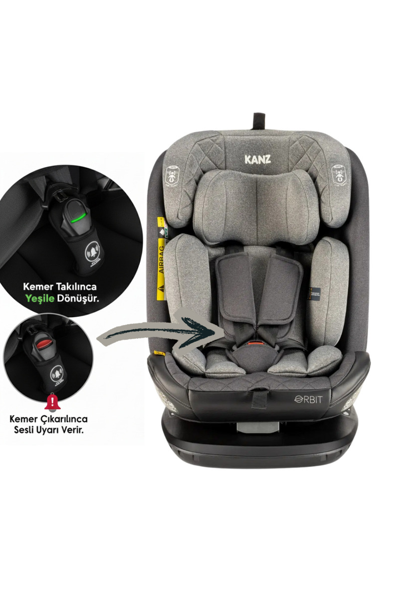 Kanz Orbit I-Size İsofix Bağlantılı Oto Koltuğu 0-36 Kg Gri