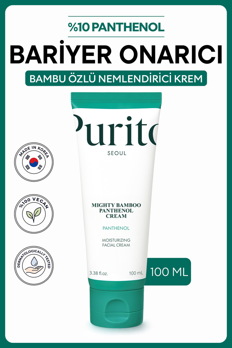 Purito Mighty Bamboo Panthenol Cream | %10 Panthenol Bambu Özlü Bariyer Onarıcı Yoğun Nemlendirici Krem 100 ml