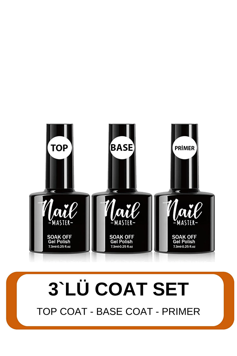 Nail Master Kalıcı Oje Protez Tırnak Top Coat Rubber Base Coat Primer 3lü Set