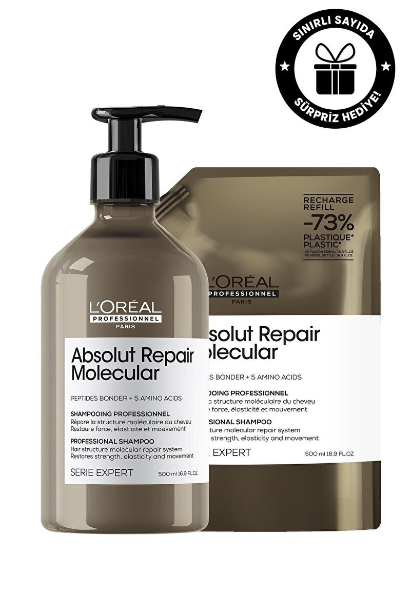 L'oreal Professionnel Serie Expert Absolut Repair Molecular Yıpranmış Saçlar Için Onarıcı Şampuan 500ml & 500ml Refill Saç