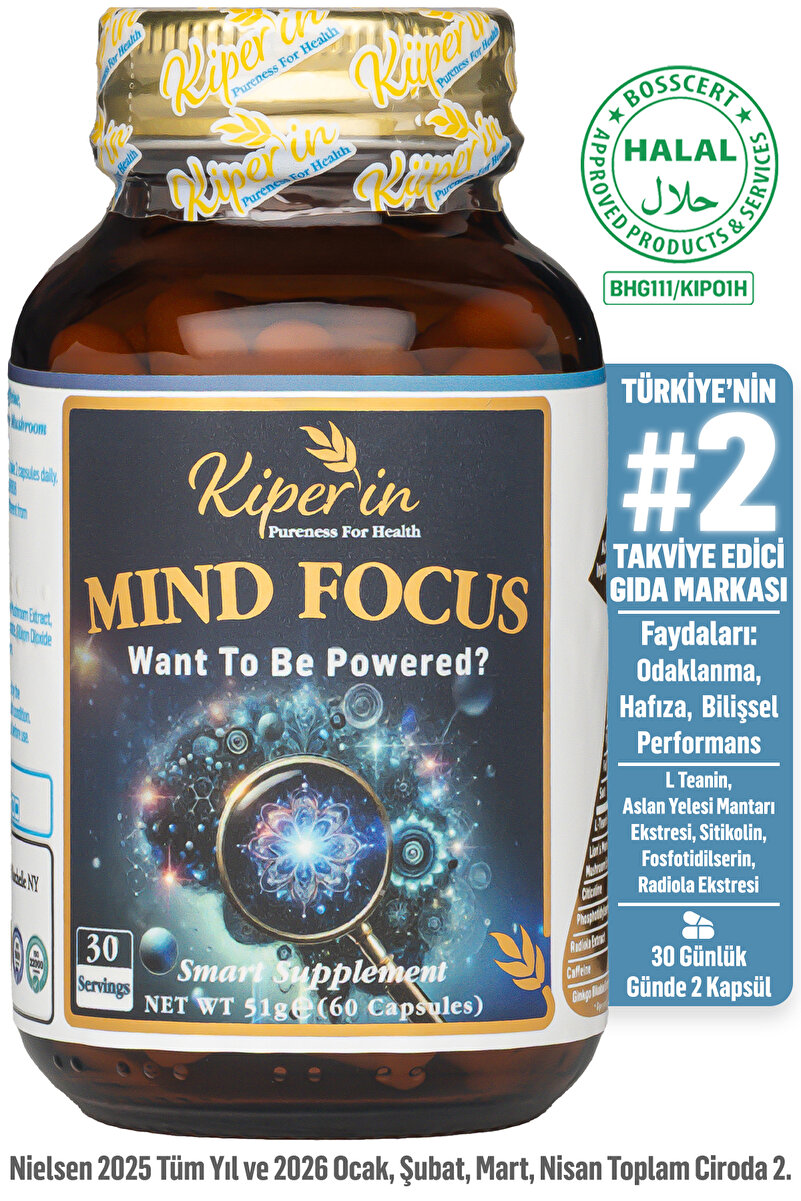 Kiperin Mind Focus Aslan Yelesi Mantarı, Sitikolin, Rhodiola, L-Theanin .. (1440mg) | Akıllı Gıda Takviyesi