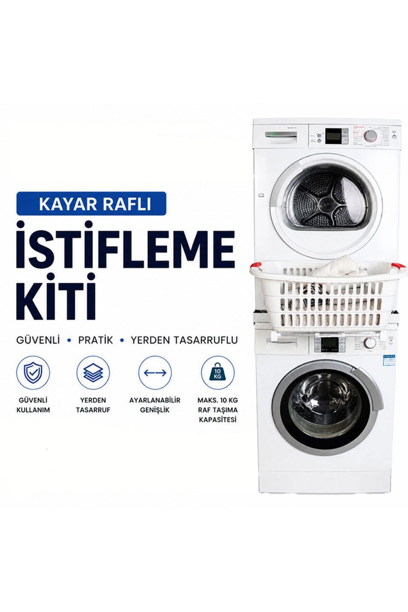 Supervac Çamaşır Makinesi Kurutma Makinesi Kayar Raflı Istifleme Birleştirme Kiti Altus ile Uyumlu