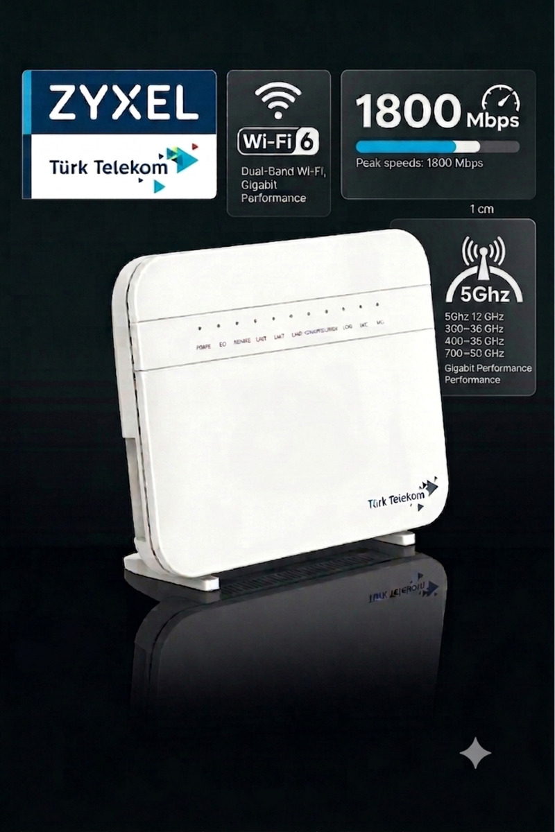 MY POLO TIME Wi-Fi 6 Modem 1800 Mbps Zyxel Premium VDSL2 Dual-Band 5Ghz AX1800 DX3300-T1 Ttnet Otomatik Kurulum