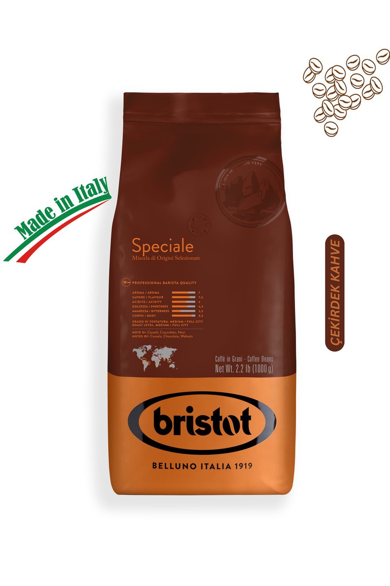 Bristot Speciale 1 kg Çekirdek Kahve - Orta Kavrulmuş Premium İtalyan Espresso