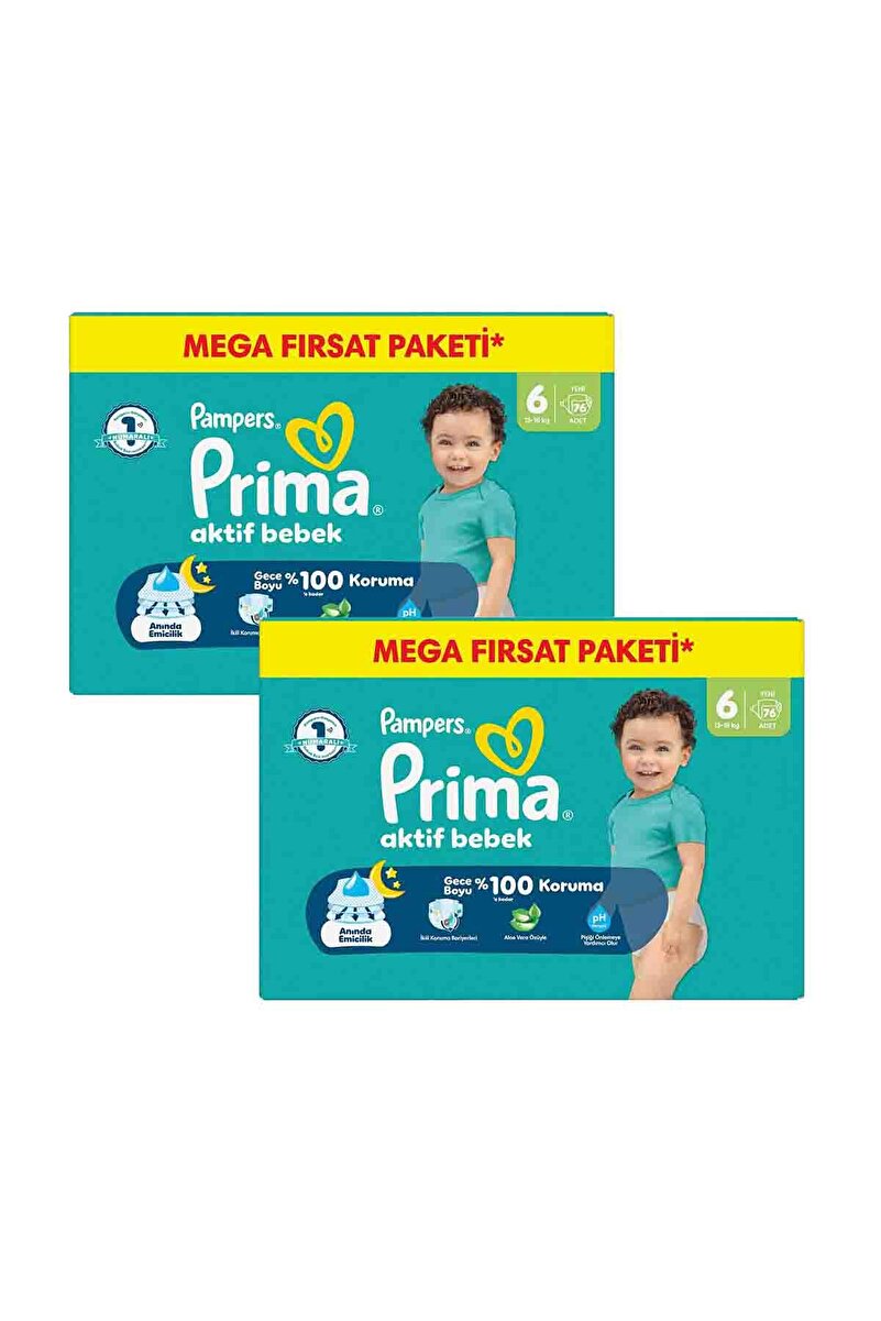 Prima Bebek Bezi Aktif Bebek Mega Fırsat Paketi 6 Numara 76'lı 2 Paket (142 Adet)