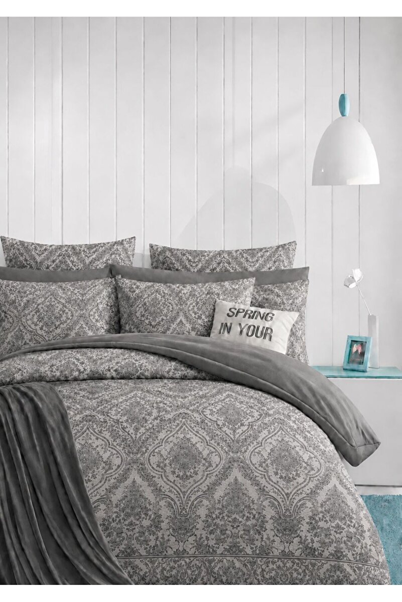 Sheri Home YENİ Lastikli Çarşaflı Nevresim Takımı Çift Kişilik Premium CottonGREYROYALMODEL 88s