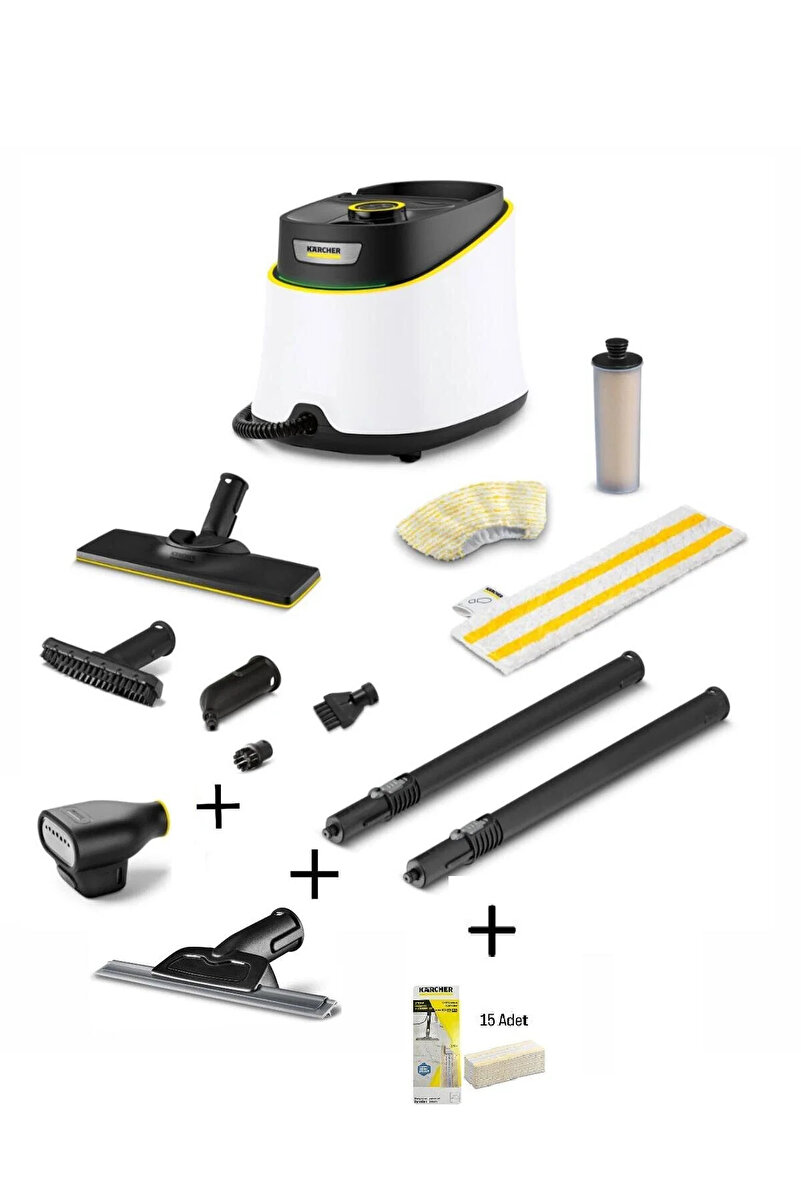 Karcher Sc3 Deluxe Tekstil Edition Buharlı Temizlik Makinası + Cam Temizleme Aparatı + Buharlı Düzleştirici + Bez
