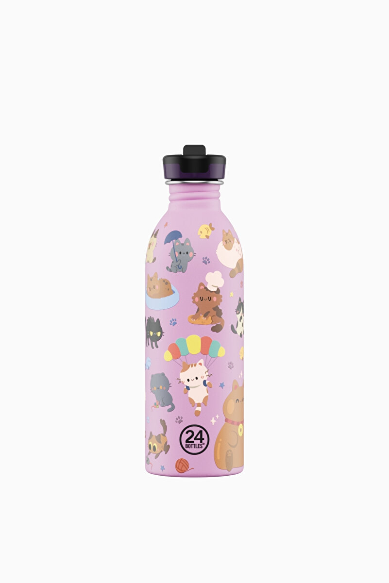 24 Bottles Kids Bottle Meow Friends Pipetli Paslanmaz Çelik Çocuk Su Matarası 500 ml