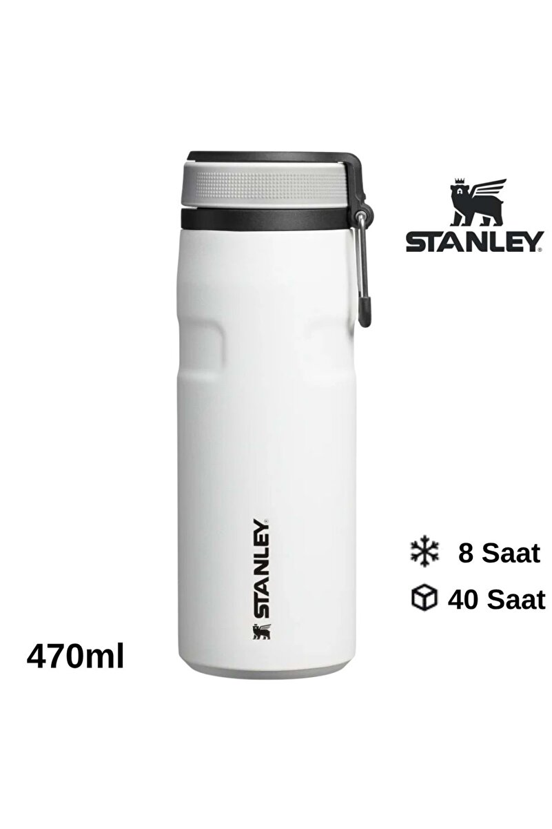 Stanley The IceFlow Twist Flip Termos 0.47 LT Termos Kupa Kamp Matara BEYAZ-SİYAH