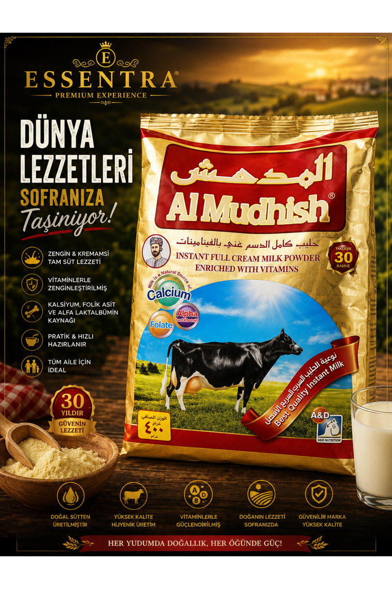 Essentra Home Al Mudhish Tam Yağlı Süt Tozu Vitaminli 400 g Full Cream Milk Powder