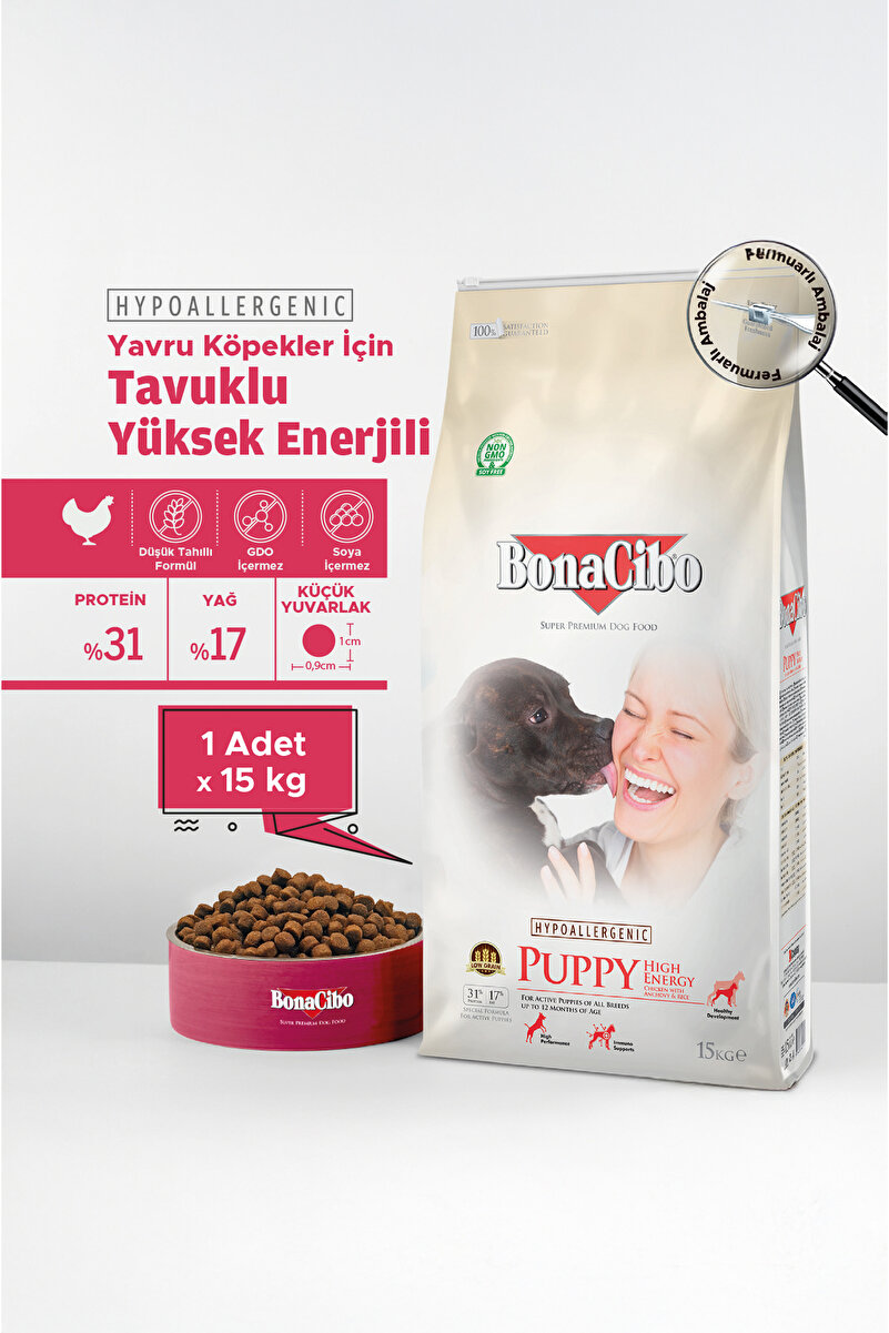 BonaCibo Puppy He 15 Kg Yüksek Enerjili Tavuklu Yavru Köpek Maması