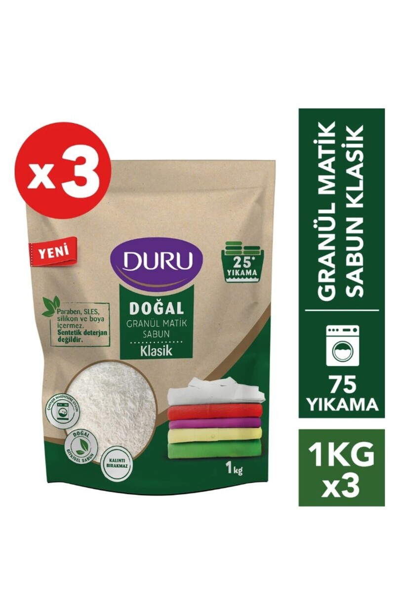 Duru Doğal Kaynaklı Granül Sabun Klasik 1 kg x3 Adet