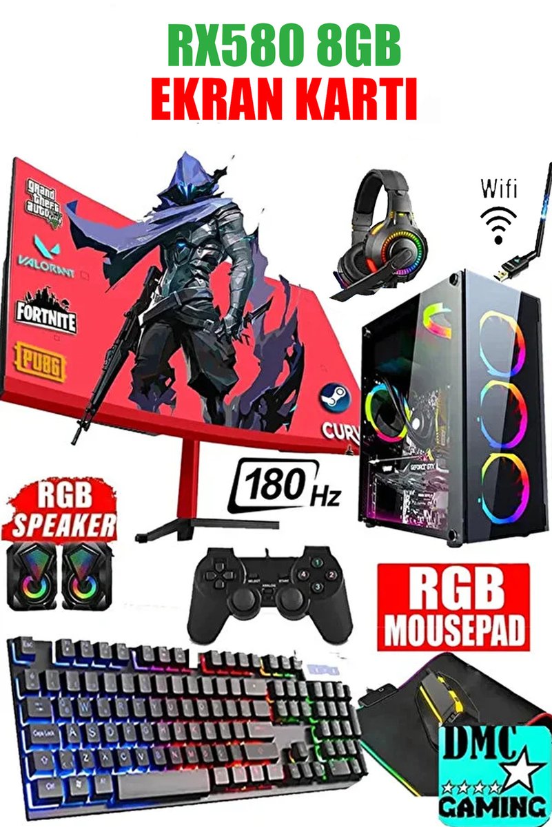 Dmc N43 (PUBG,GTA 5) I7 2600,16gb Ram,500gb Hdd,256gb Ssd,rx580 24"180hz Oyuncu Masaüstü Bilgisayar