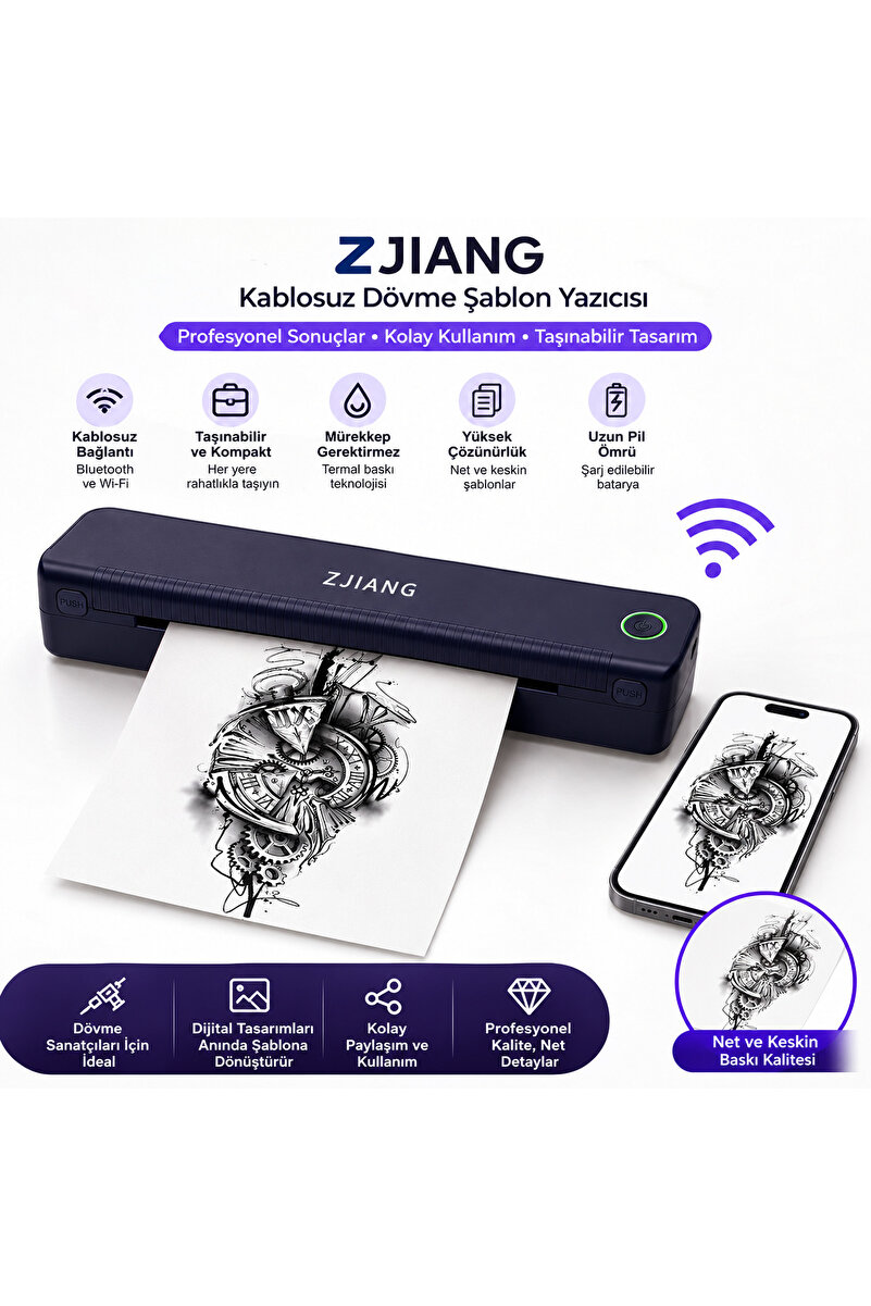 Zjiang NETUM Bluetooth Taşınabilir Profesyonel Dövme Şablonu Tattoo Yazıcısı Termal Yazıcı