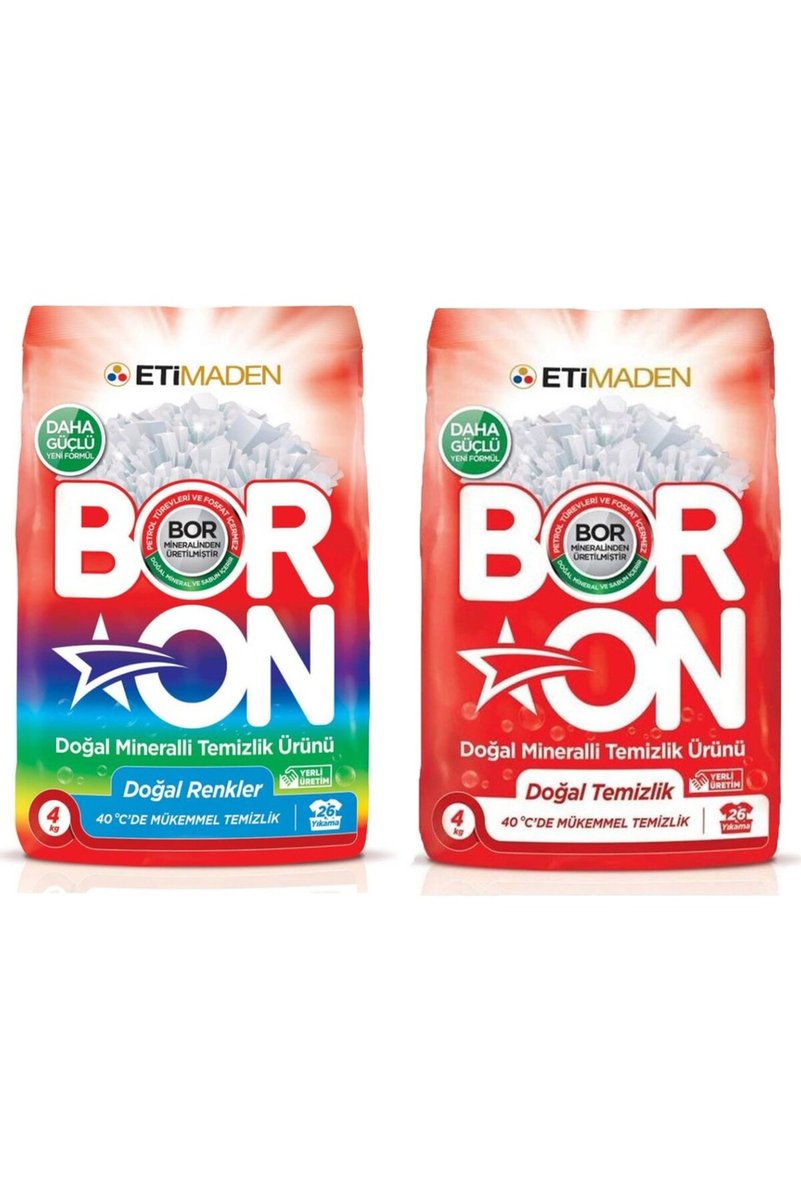 libescarf Bor-On Doğal Mineralli Toz Deterjan – Renkli & Beyazlar İçin Güçlü Temizlik (2 ADET) 4X4 KG