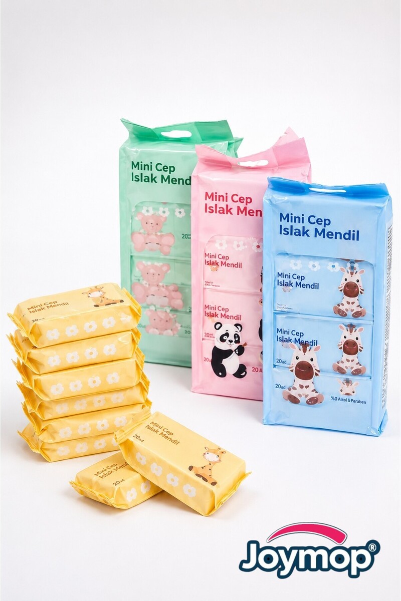 JOYMOP Mini Cep Islak Mendil 16’lI Set – Her Pakette 8 Adet, Toplam 128 Yaprak, Alkolsüz & Hassas Ciltler İçin