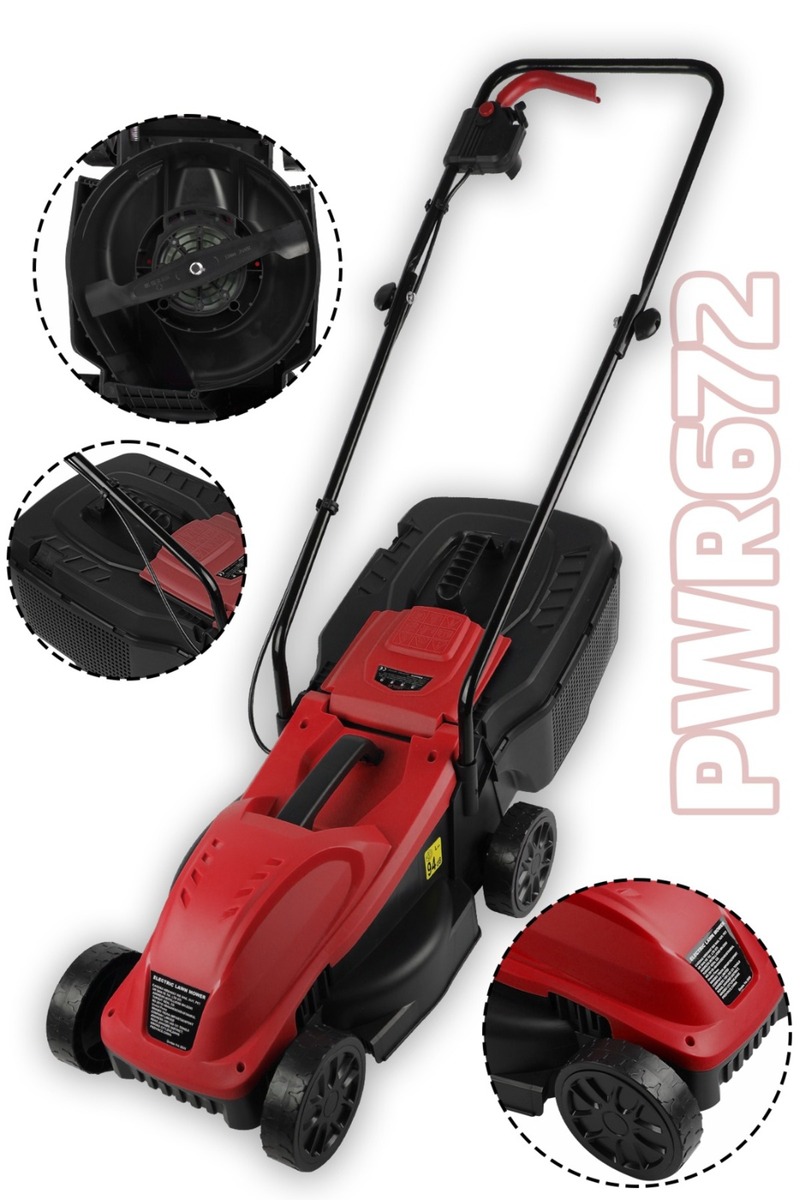 POWER BLACK ELEKTİRİKLİ ÇİM BİÇME MAKINESİ 1200 V BAKIR SARGI 3 FARKLI YÜKSEKLİK AYARI 25-45-65 MM